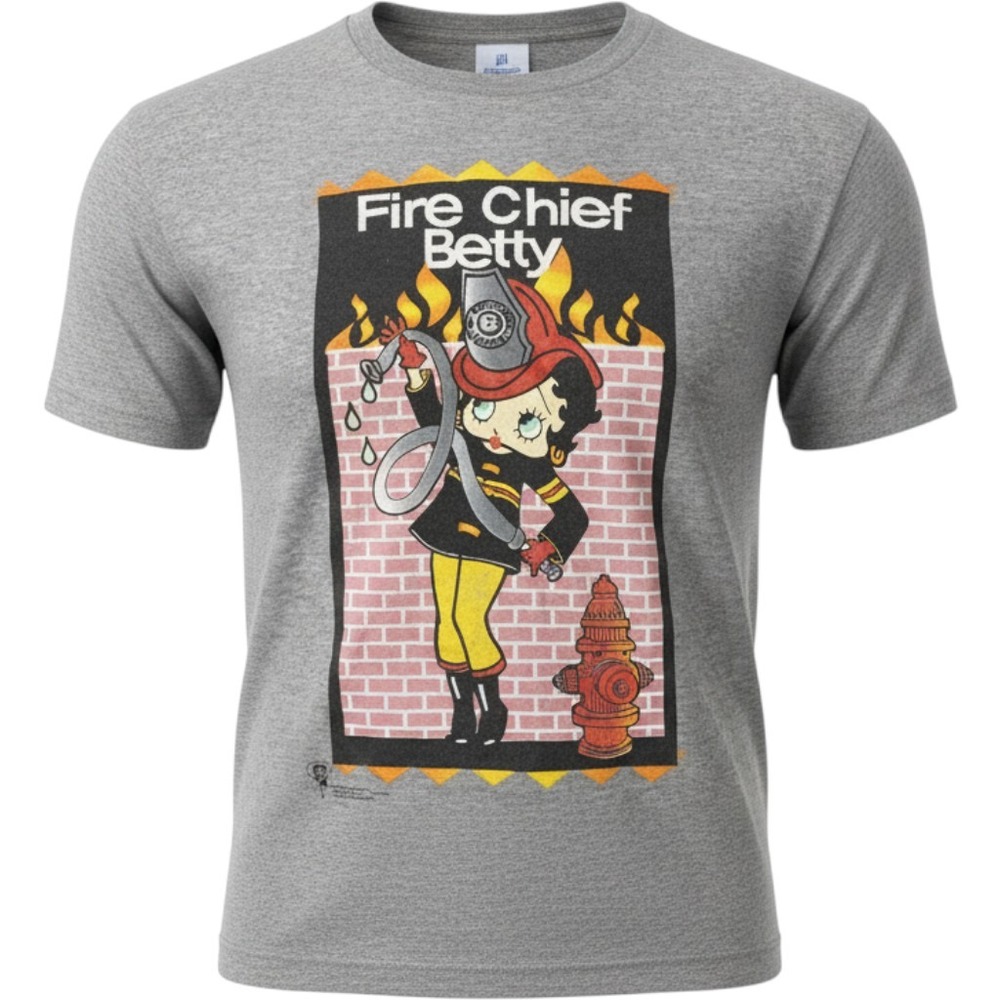 Betty Boop T-Shirt 2XL Fire Dept Chief Betty Graphic Tee Retro 90s 1998 Vintage